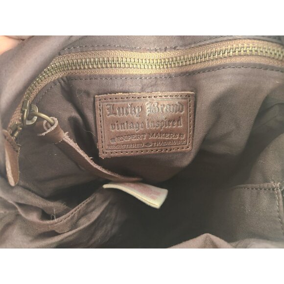 VTG Y2K Lucky Brand Boho Hobo Bag Purse Leather Canvas Leaf Print Multi Pocket M - Picture 7 of 7